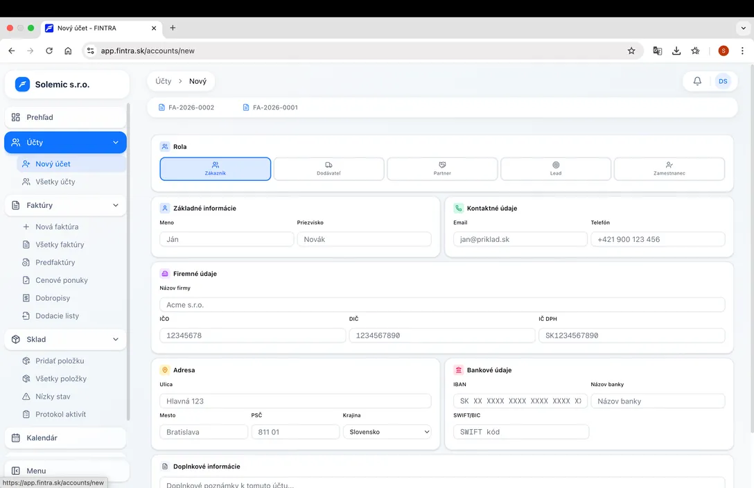 Fintra ERP - fakturácia