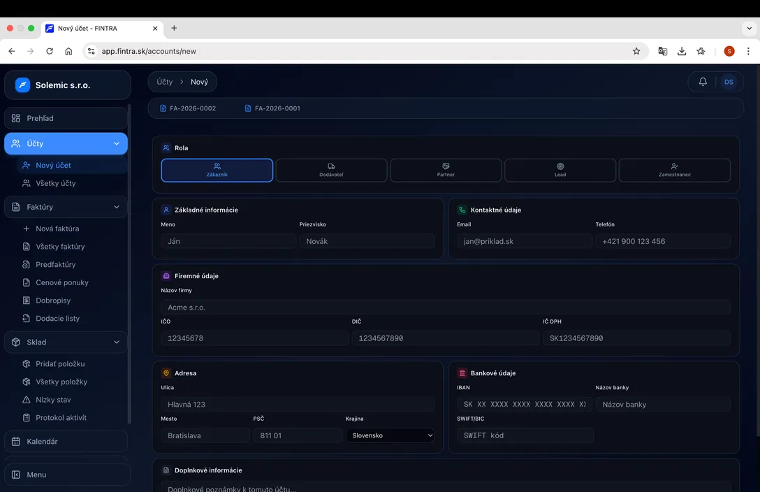 Fintra ERP - skladový systém