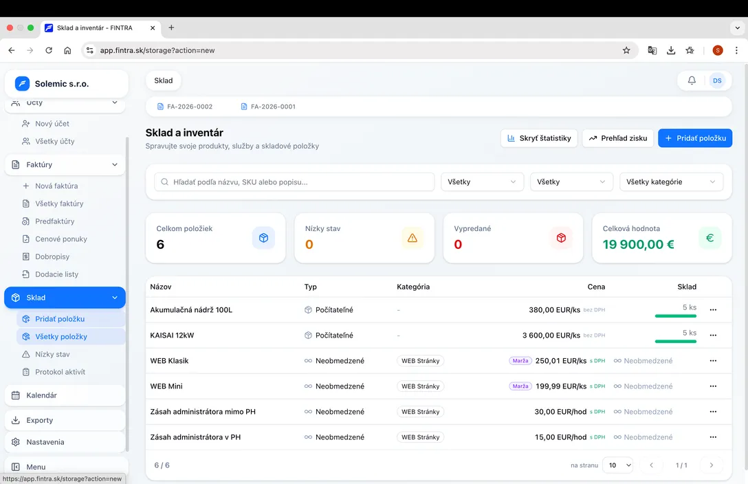 Fintra ERP - nastavenia