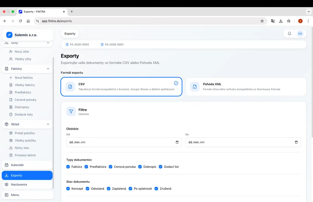 Fintra ERP - mobilná aplikácia